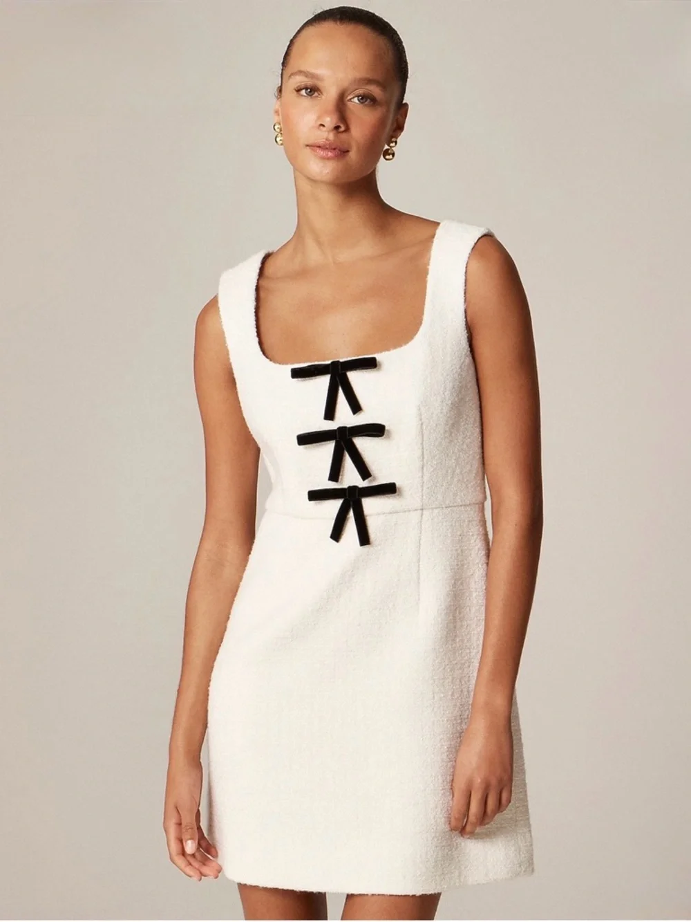 NWT | J. CREW Women’s Sophia Dress with Velvet Bows in Tweed | Ivory | Size 4 - Picture 2 of 16